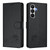 Samsung Galaxy S26 Cat Rat Embossed Pattern RFID Leather Phone Case with Lanyard - Black