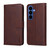 Samsung Galaxy S26 ENKAY Card Wallet Calf Texture Leather Phone Case with 0.18mm High Aluminum-silicon Glass Film - Brown