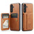 Samsung Galaxy S26 Fierre Shann FS-024 Oil Wax Cow Leather Card Holder Back Phone Case - Brown