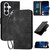 Samsung Galaxy S26 Grid Butterfly Embossed Pattern Leather Phone Case with Lanyard - Black