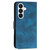 Samsung Galaxy S26 Grid Butterfly Embossed Pattern Leather Phone Case with Lanyard - Dark Blue