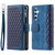 Samsung Galaxy S26 Grid Texture Zipper Leather Phone Case with Lanyard - Blue