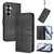 Samsung Galaxy S26 Line Splicing Buckle Retro Leather Phone Case - Black