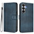 Samsung Galaxy S26 Line Splicing Buckle Retro Leather Phone Case - Dark Blue