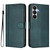Samsung Galaxy S26 Line Splicing Buckle Retro Leather Phone Case - Dark Green