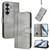 Samsung Galaxy S26 Line Splicing Buckle Retro Leather Phone Case - Grey