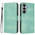 Samsung Galaxy S26 Line Splicing Buckle Retro Leather Phone Case - Mint Green