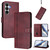 Samsung Galaxy S26 Line Splicing Buckle Retro Leather Phone Case - Wine Red
