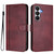 Samsung Galaxy S26 Line Splicing Buckle Retro Leather Phone Case - Wine Red