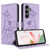 Samsung Galaxy S26 Lotus Embossed Leather Phone Case with Lanyard - Purple