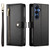Samsung Galaxy S26 Nine Card-slot Zipper Wallet Bag Leather Phone Case - Black