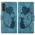 Samsung Galaxy S26 Pen Heart Cat Embossed Leather Phone Case - Blue