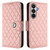 Samsung Galaxy S26 Rhombic Texture Flip Leather Phone Case with Lanyard - Coral Pink