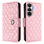 Samsung Galaxy S26 Rhombic Texture Flip Leather Phone Case with Lanyard - Pink