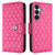 Samsung Galaxy S26 Rhombic Texture Flip Leather Phone Case with Lanyard - Rose Red
