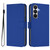 Samsung Galaxy S26 Skin Feel Solid Color Leather Phone Case with Lanyard - Dark Blue