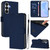Samsung Galaxy S26 Skin Feel Solid Color Leather Phone Case with Lanyard - Navy Blue