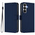 Samsung Galaxy S26 Skin Feel Solid Color Leather Phone Case with Lanyard - Navy Blue