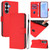 Samsung Galaxy S26 Skin Feel Solid Color Leather Phone Case with Lanyard - Red