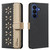 Samsung Galaxy S26 Splicing Color Hollow Flower Pattern RFID Leather Phone Case - Black
