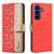 Samsung Galaxy S26 Splicing Color Hollow Flower Pattern RFID Leather Phone Case - Red