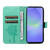 Samsung Galaxy A37 5G Tree & Cat Embossed Pattern Flip Leather Phone Case - Green