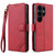 Samsung Galaxy S26 Ultra 5G AZNS A2 Series Tri-Card Wallet RFID Vegan Leather Phone Case with Strap - Red