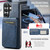 Samsung Galaxy S26 Ultra 5G Fierre Shann Cowhide Vertical Flip Magnetic Card Holder Phone Case - Blue