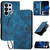 Samsung Galaxy S26 Ultra 5G Grid Butterfly Embossed Pattern Leather Phone Case with Lanyard - Dark Blue