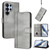 Samsung Galaxy S26 Ultra 5G Line Splicing Buckle Retro Leather Phone Case - Grey
