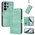 Samsung Galaxy S26 Ultra 5G Line Splicing Buckle Retro Leather Phone Case - Mint Green