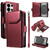 Samsung Galaxy S26 Ultra 5G Multi Card Wallet Leather Phone Case with Strap - Red