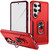 Samsung Galaxy S26 Ultra 5G Pioneer Armor Heavy Duty PC Hybrid TPU Phone Case with Holder - Red+Rose Red