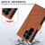 Samsung Galaxy S26 Ultra 5G PU Genuine Leather Texture Embossed Line Phone Case - Brown