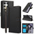 Samsung Galaxy S26 Ultra 5G Skin Feel Pure Color Card Slots Leather Phone Case with Dual Lanyard - Black