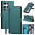 Samsung Galaxy S26 Ultra 5G Skin Feel Pure Color Card Slots Leather Phone Case with Dual Lanyard - Green