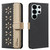 Samsung Galaxy S26 Ultra 5G Splicing Color Hollow Flower Pattern RFID Leather Phone Case - Black