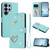 Samsung Galaxy S26 Ultra 5G ZS01 Double-Layer Heart Floral Vegan Leather Phone Case with Wrist Strap - Mint Green