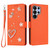 Samsung Galaxy S26 Ultra 5G ZS01 Double-Layer Heart Floral Vegan Leather Phone Case with Wrist Strap - Orange