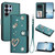 Samsung Galaxy S26 Ultra 5G ZS01 Double-Layer Heart Floral Vegan Leather Phone Case with Wrist Strap - Peacock Green
