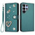 Samsung Galaxy S26 Ultra 5G ZS01 Double-Layer Heart Floral Vegan Leather Phone Case with Wrist Strap - Peacock Green