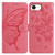 iPhone 16e / 17e Butterfly Flutter Pattern Embossed Leather Phone Case - Rose Red