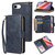 iPhone 17e / 16e 9 Card Slots Zipper Wallet Bag Leather Phone Case - Blue