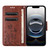 iPhone 17e / 16e Butterfly Flower Pattern Flip Leather Phone Case - Brown