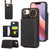 iPhone 17e / 16e Car Magnetic Ring Buckle Card Bag Phone Case with Lanyard - Black