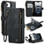 iPhone 17e / 16e CaseMe C30 Card Slots Zipper Wallet Leather Phone Case - Black