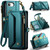 iPhone 17e / 16e CaseMe C36 Card Slots Zipper Wallet RFID Anti-theft Leather Phone Case - Blue
