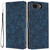 iPhone 17e / 16e Cherry Blossoms Embossed Leather Phone Case - Dark Blue