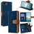 iPhone 17e / 16e Color Stitching Skin Feel Leather RFID Blocking Phone Case - Blue