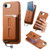 iPhone 17e / 16e Detachable Magnetic Card Bag Phone Case with Finger Ring Grip & Anti-loss Rope - Brown